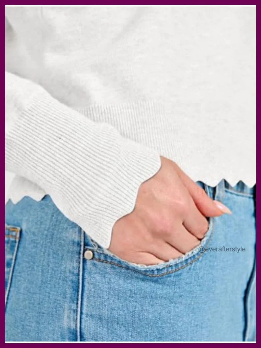 Women's Ribbed Knit Pullover Sweater Lightweight Scallop Edge Long Sleeve